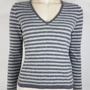 Michael Michael Kors gray striped 100% Cashmere V-Neck sweater ladies Medium